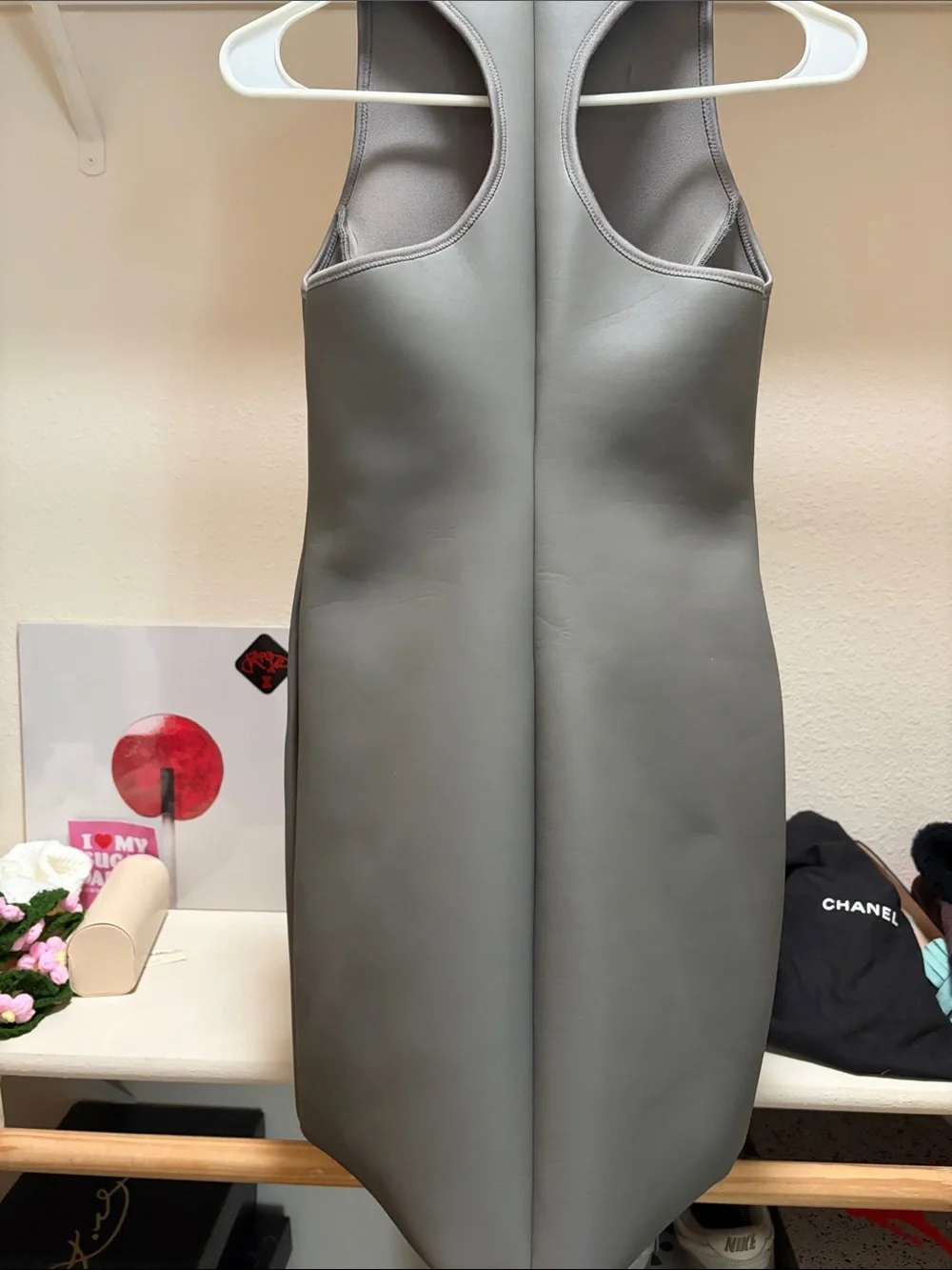 SKIMS Charcoal Gray Neoprene Front-Zip One-Piece Swim dress